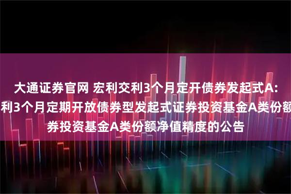 大通证券官网 宏利交利3个月定开债券发起式A: 关于提高宏利交利3个月定期开放债券型发起式证券投资基金A类份额净值精度的公告