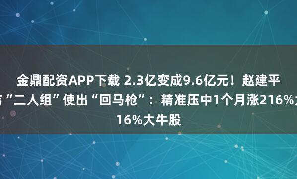 金鼎配资APP下载 2.3亿变成9.6亿元！赵建平、赵吉“二人组”使出“回马枪”：精准压中1个月涨216%大牛股